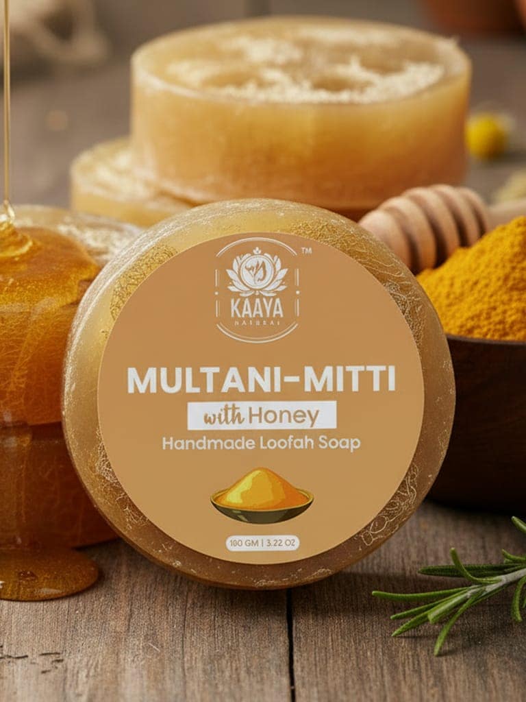 Kaaya Natural Multani Mitti & Honey Handmade Loofah Soap – 100 GM view 5