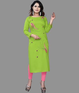 haya fashion - Lime Green Rayon Women's Straight Kurti ( Pack of 1 )