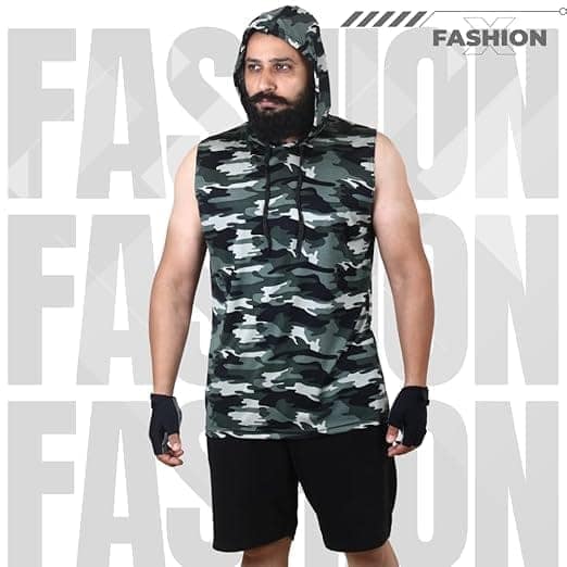 Men's Camouflage Sleeveless Hoodie – Gym & Casual Wear view 5