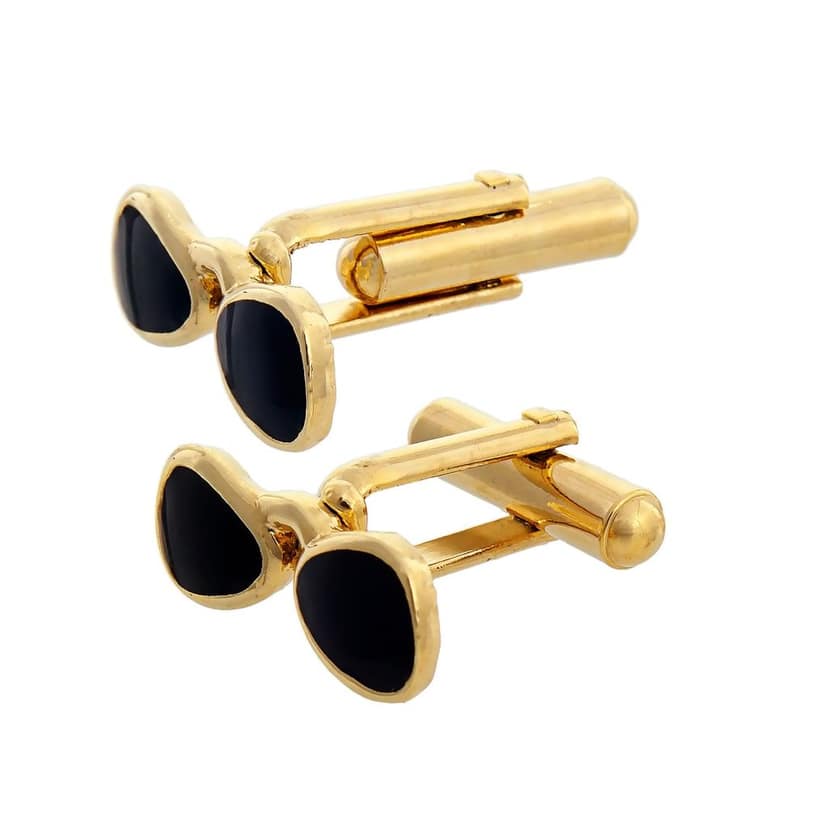 LUCKY JEWELLERY Unique Black Color Golden Plated Formal Wedding Shirt, Suit, Blazer Cufflinks Pair Set for Men.(205-M4C4-A5383) view 2