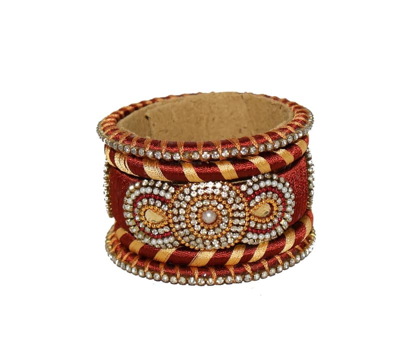 Maroon & Gold Thread Embellished Bangles view 2