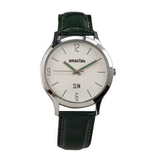 Mens Watch, Stylish Casual Quartz Wrist Watch with Green Leather Strap