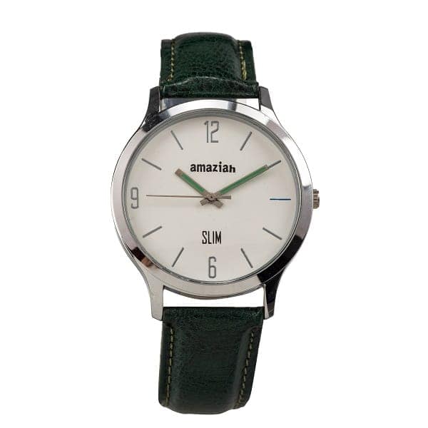 Mens Watch, Stylish Casual Quartz Wrist Watch with Green Leather Strap