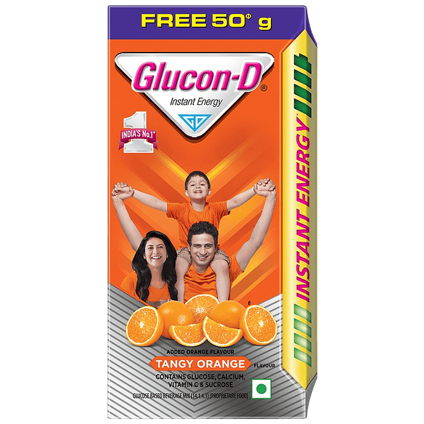 Glucon-D, Orange Flavoured Glucose Based Beverage Mix - 125 G (75G + 50G Free) Carton view 2