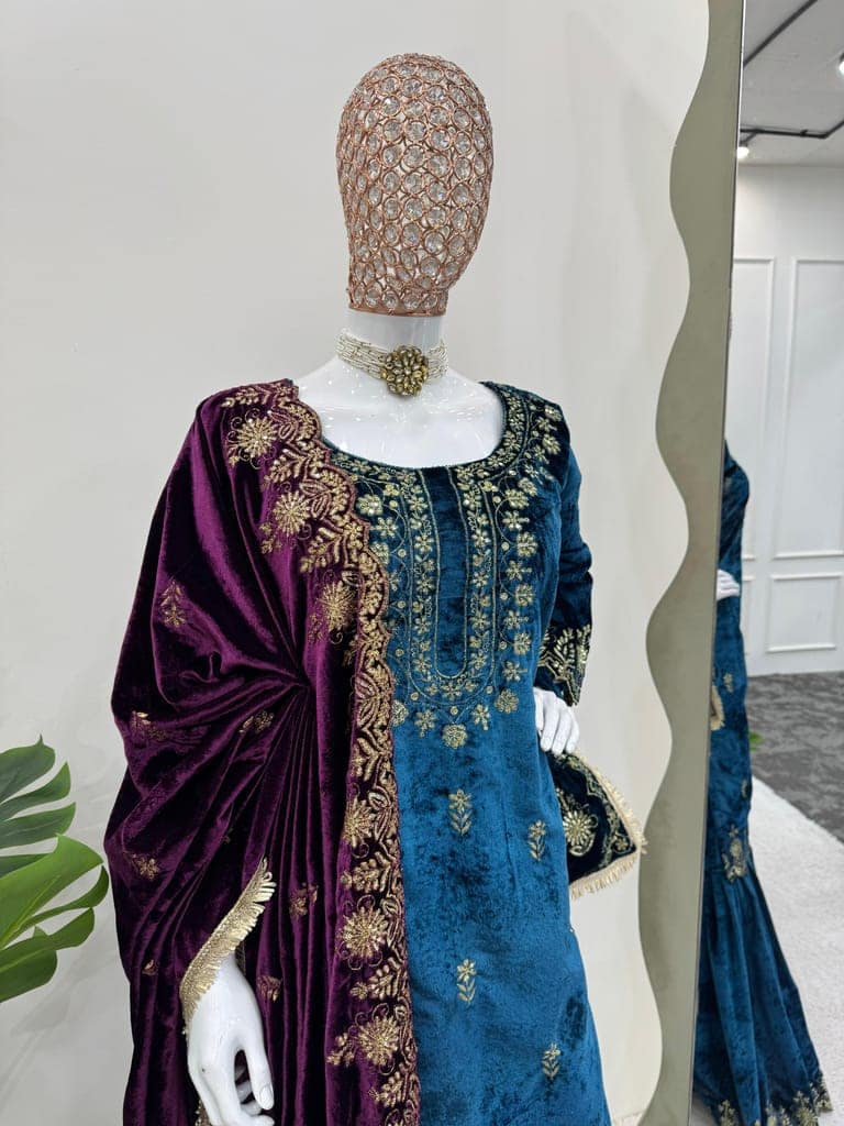 Blue Purple Black Red Sharara Suit Set Salwar Kameez Readymade Pakistani Stitched New Indian Ready To Wear Wedding Suit view 5