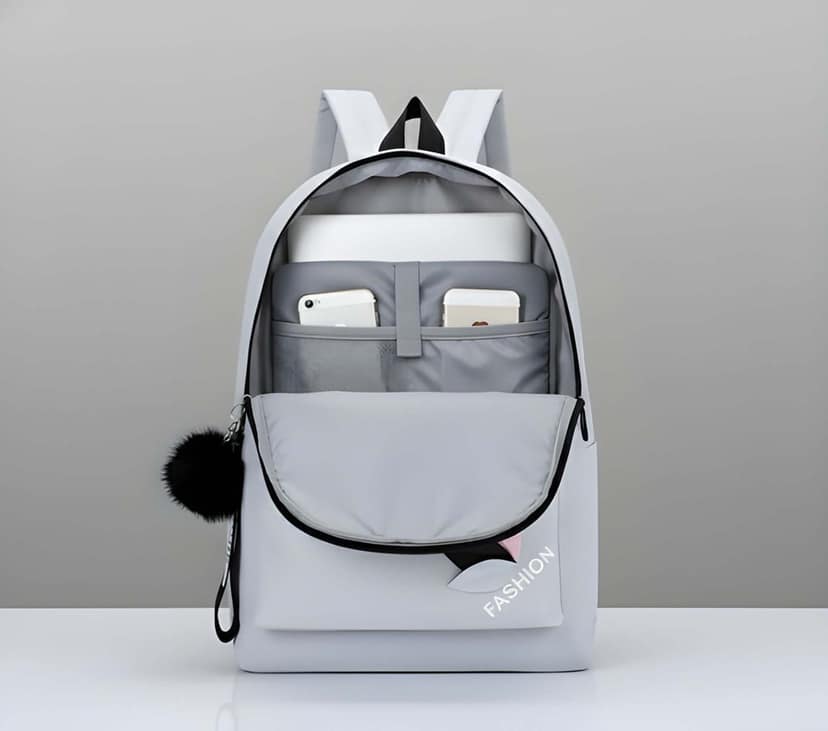 Latest Fashionable Backpack with Cute Pom-Pom Charm for Girls & Women | Spacious, Lightweight School and College Backpack view 3