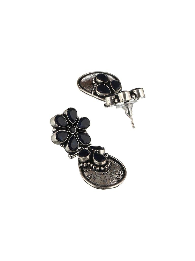Silver Oxidised Blue Stone studded Statement Earrings view 6
