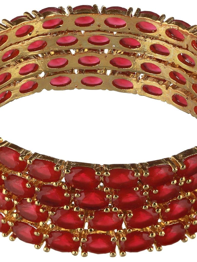 Set of 4 Gold Plated Red Ruby Stone Studded Bangles view 10