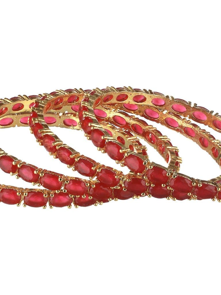Set of 4 Gold Plated Red Ruby Stone Studded Bangles view 8