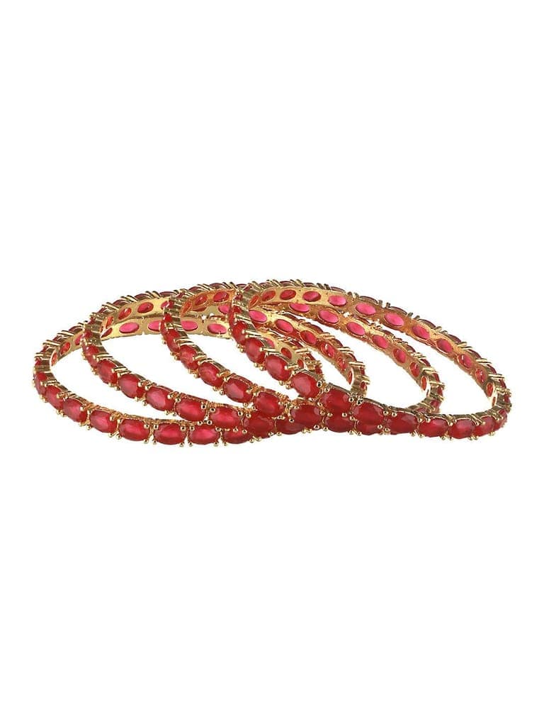 Set of 4 Gold Plated Red Ruby Stone Studded Bangles view 9