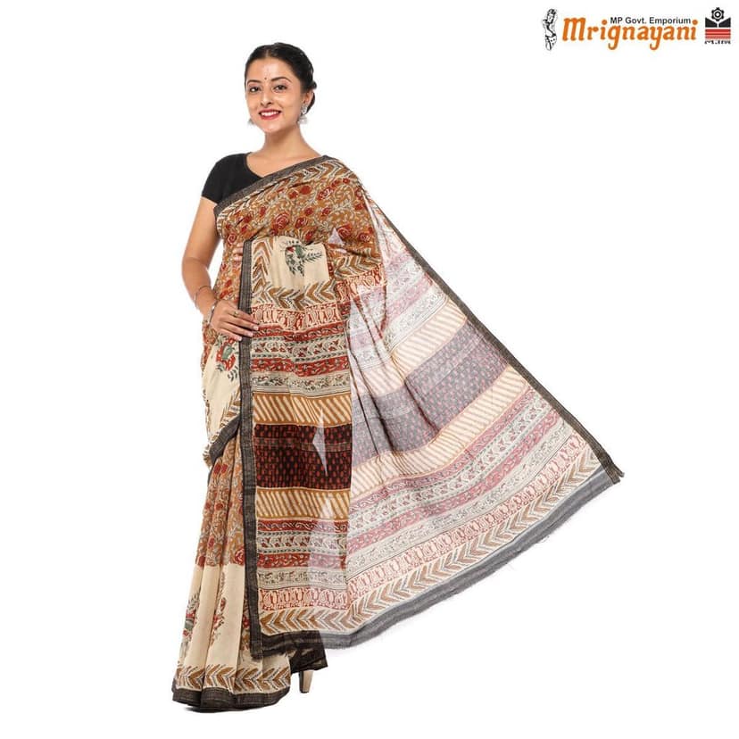 HANDLOOM MAHESHWARI SILK SAREE WITH BLOUSE (SKU - 3N0104050422, SAREE - 1274) view 3