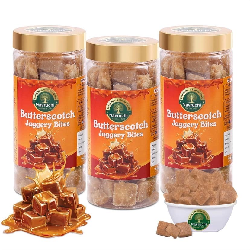 Navruchi Butterscotch Jaggery Bites (300g, Pack of 3) | Pure Jaggery with Butterscotch Flavor | Healthy Sweetener