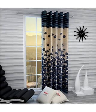 Home Sizzle Floral Semi-Transparent Eyelet Curtain 7 ft Single - Gold