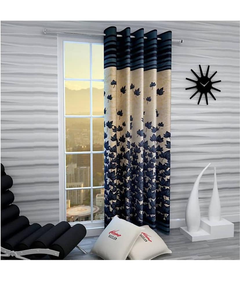 Home Sizzle Floral Semi-Transparent Eyelet Curtain 7 ft Single - Gold