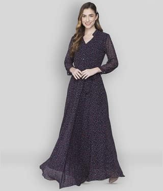 Rudrakriti Women Georgette Printed A-line Dress ( Multi Color )