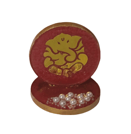 Handcrafted Resin Ganesh Idol with Golden Detailing & Pearls