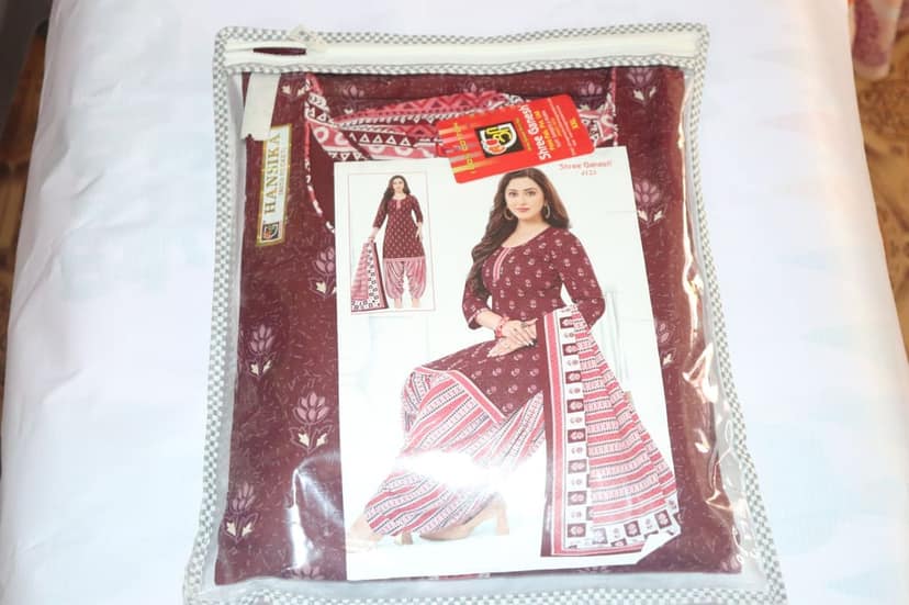 Women's Brown Cotton Printed Kurta with Pink Cotton Printed Palazzo Pants and Pink Cotton Printed Dupatta view 3
