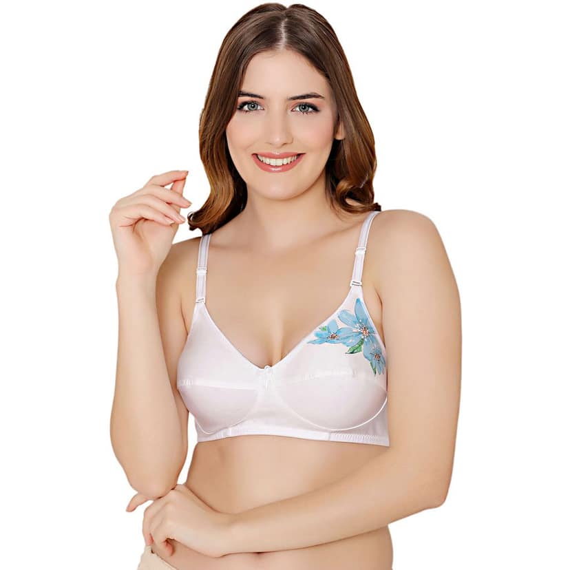 Bodycare polycotton wirefree convertible straps floral cup non padded Bra-5510ECRU