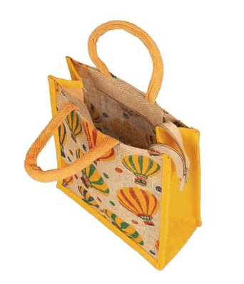 Eco-Friendly Jute Tote Bag with Hot Air Balloon Print view 3