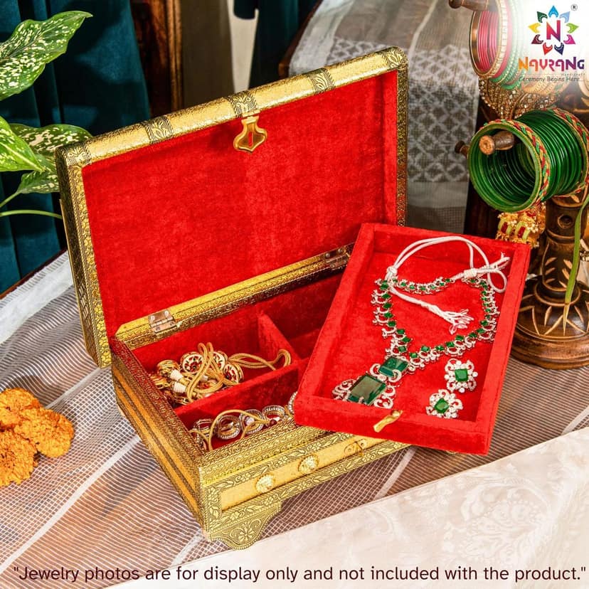 NAVRANG Jewellery Box, Wedding Gift Box, Dry Fruit Box, Bangle Box, Wedding Return Gift, Gifts Box, Vanity Box, 30 x 20 x 11 CM, Gold view 2