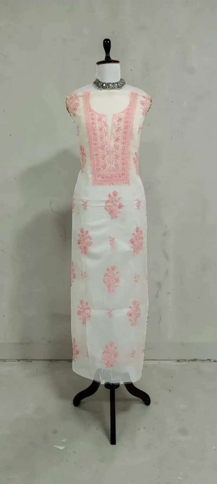Hand-Embroidered Lucknow Chikankari Mul Cotton Dress Material view 3