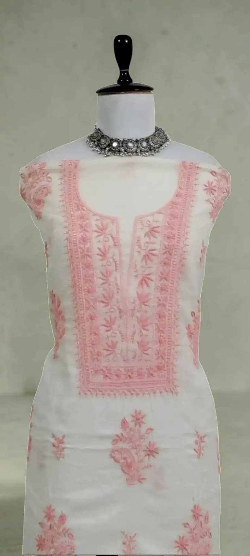 Hand-Embroidered Lucknow Chikankari Mul Cotton Dress Material view 4