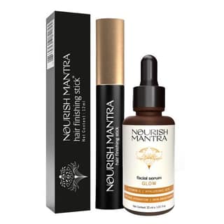 Nourish Mantras Hair Finishing Stick (12ml) & Glow Serum (30ml)/ Hair Stick for Perfect Hair Style & Tames Frizzy Hair/ Face Serum for Glowing Skin has Hyaluronic Acid Kakadu Plum & Ascorbi