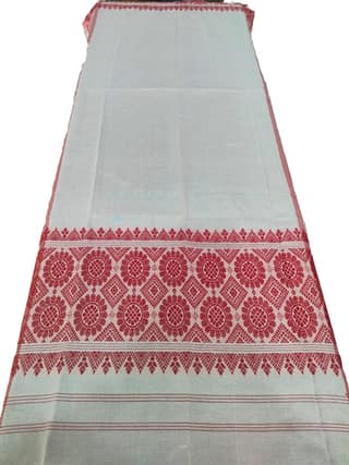 Assamese Traditional Gamosa Set – White with Red Woven Motifs