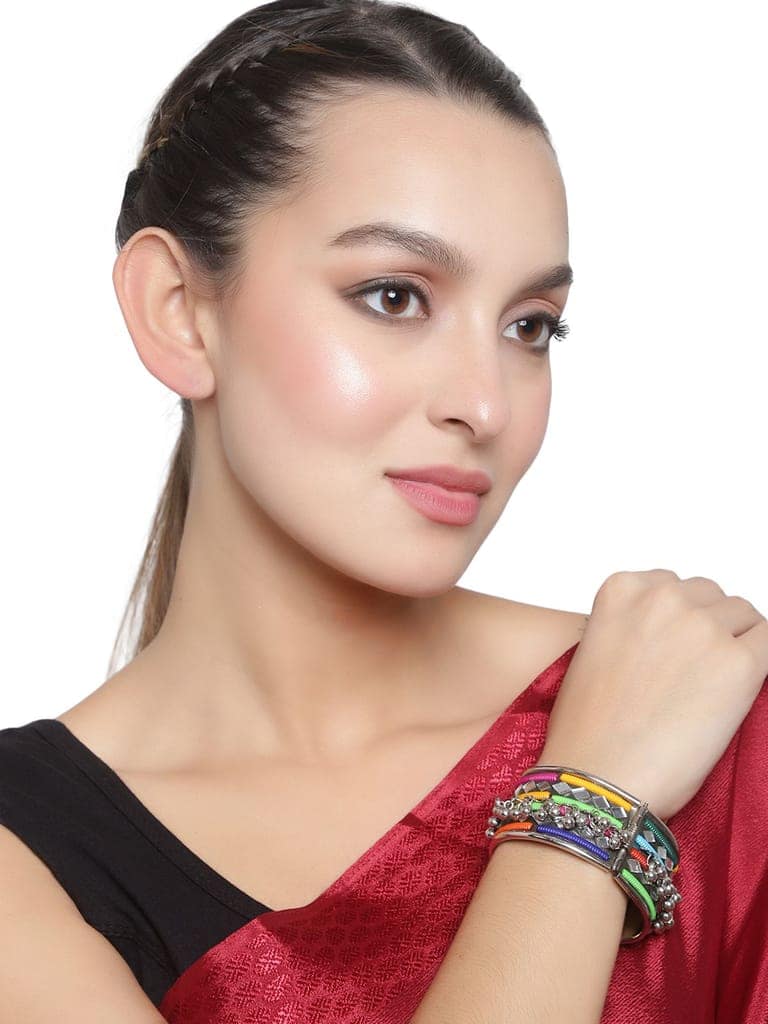 Cardinal Oxidized Multicolor Minakari Mirror ,Adjustable Bracelet