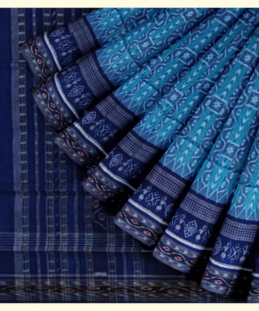 Blue Sambalpuri Handwoven Single Ikat Cotton Saree SFCSAR2259 view 2