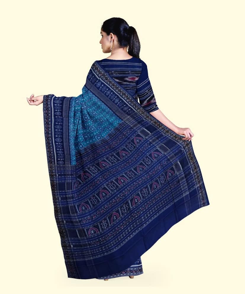 Blue Sambalpuri Handwoven Single Ikat Cotton Saree SFCSAR2259 view 4