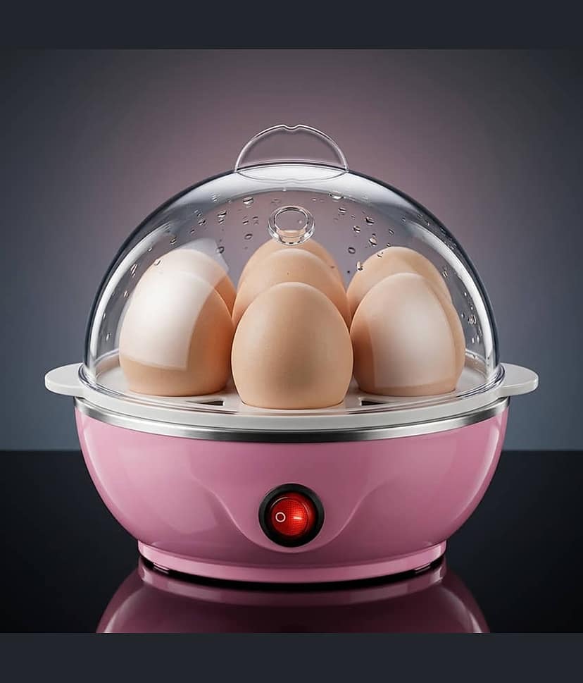 Electric Egg Boiler, Pink and White, Automatic Shut-Off, 7 Egg Capacity, Plastic and Steel Construction, 10-Minute Cooking Time