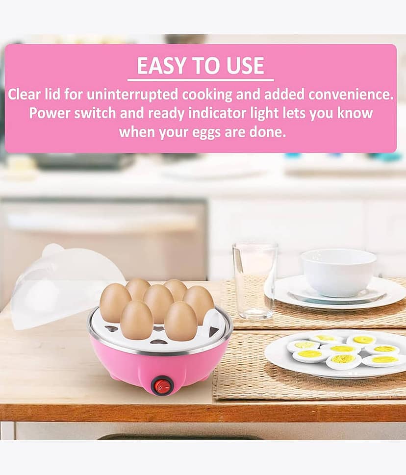 Electric Egg Boiler, Pink and White, Automatic Shut-Off, 7 Egg Capacity, Plastic and Steel Construction, 10-Minute Cooking Time view 2