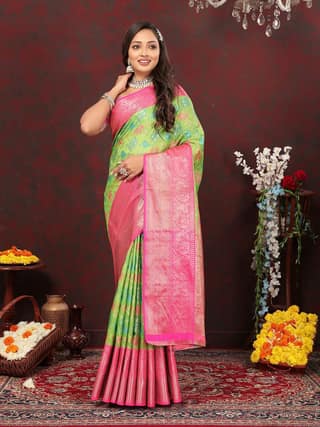 Green Cotton Woven Design Zari Meenakari Weaving Saree