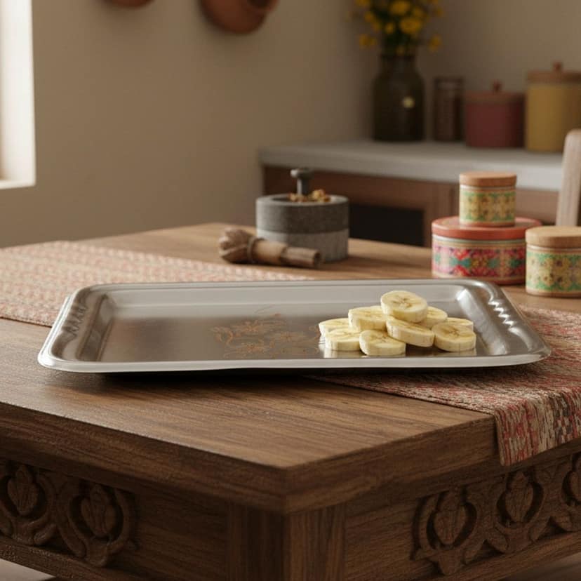 Fancy Stainless Steel Tray 12 Inch Serving Tray (SMAS082 C)