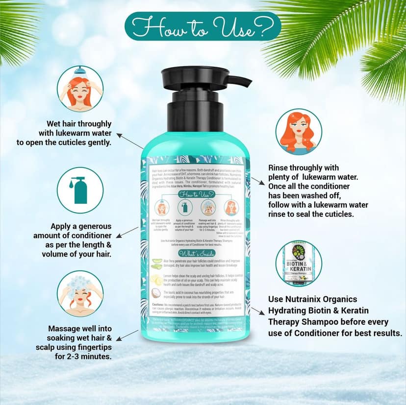 Nutrainix Organics Hydrating Biotin & Keratin Rescue Conditioner, Miracle Worker for Damaged, Frizzy & Color-Treated Hair - 300ml view 5