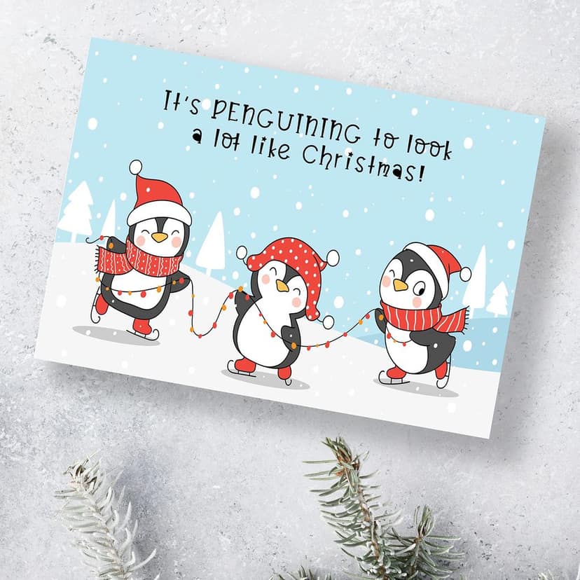 Rack Jack Funny Christmas Xmas Greeting Card for Secret Santa Gifts New Year Friends Family Colleagues with Pastel Envelope - Penguining To Look Like Christmas view 3