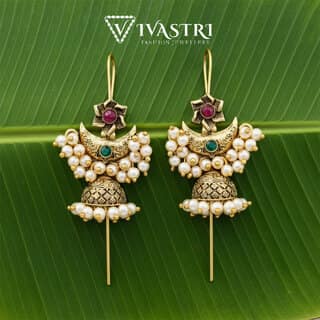 Vivastri Moon Gold Plated Alloy Pearl Ear Cuff, Cuff Earrings Kaanphool Guttapusalu for Women & Girls - VIVA2889ERG