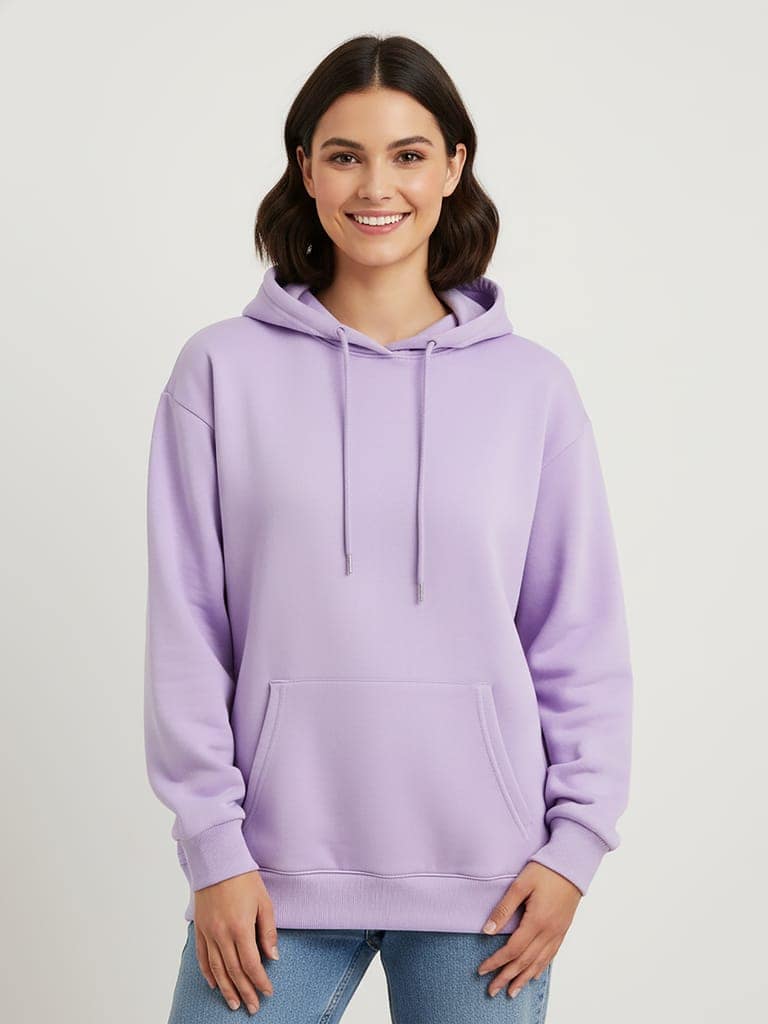 Womens Solid Hoodie with Kangaroo Pocket