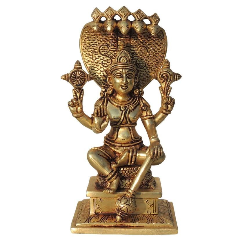 Brass Vishnu Ji God Idol Statue - Devotional Temple Decor Murti, Height : 9.5 Inch (BSMAS1454 C) view 2