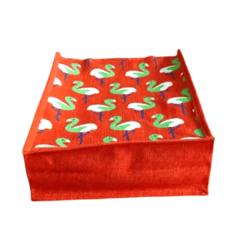 Vibrant Red Flamingo Print Jute Carry Bag | Eco-Friendly Reusable Tote view 2