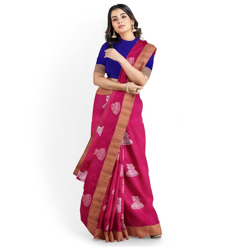 Dark Pink Color Kanjivaram Pure Silk Saree view 2