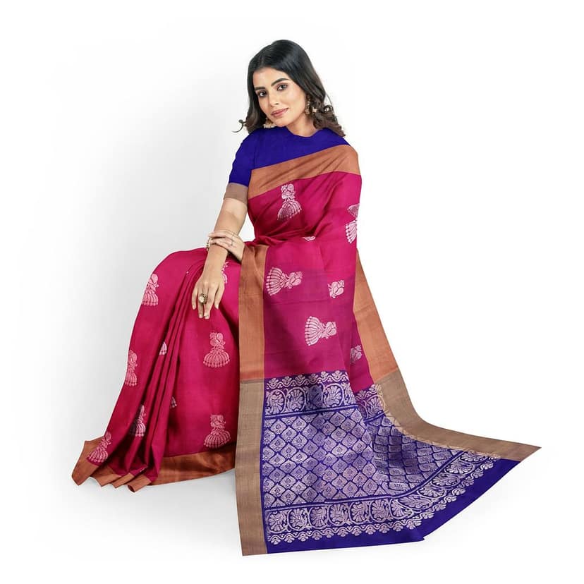 Dark Pink Color Kanjivaram Pure Silk Saree view 3