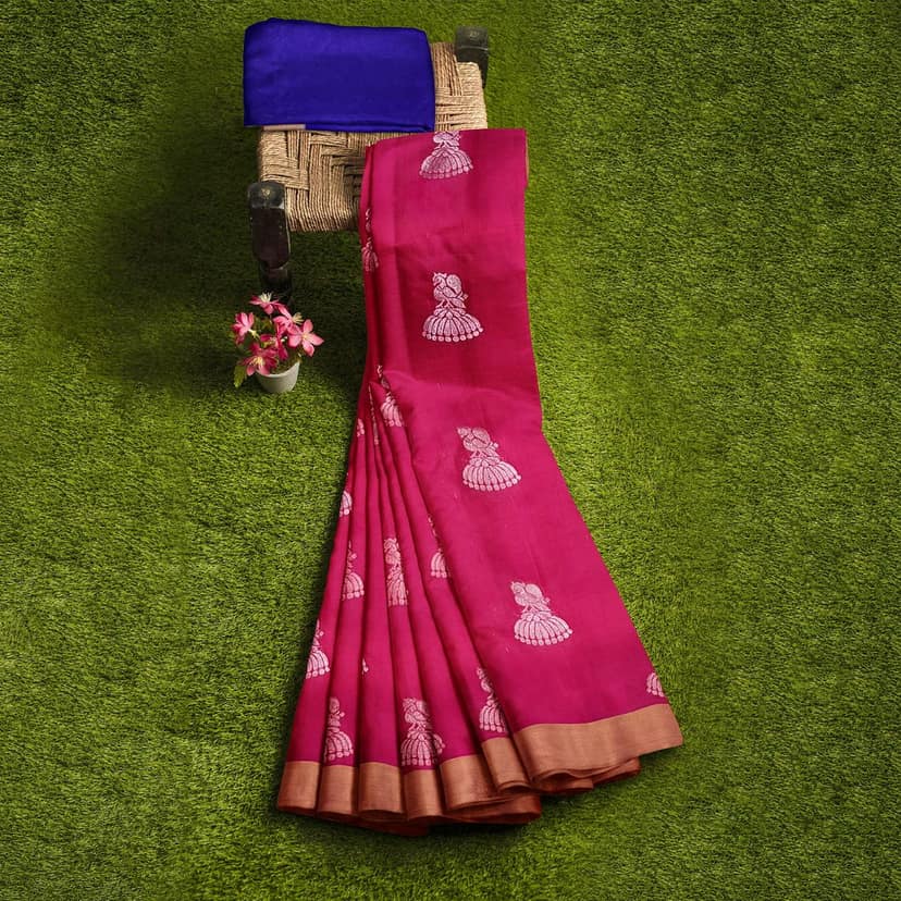 Dark Pink Color Kanjivaram Pure Silk Saree view 4