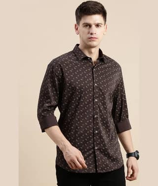 Showoff Cotton Blend Regular Fit Printed Full Sleeves Men's Casual Shirt - Coffee ( Pack of 1 )