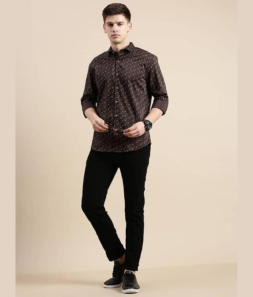 Showoff Cotton Blend Regular Fit Printed Full Sleeves Men's Casual Shirt - Coffee ( Pack of 1 ) view 5