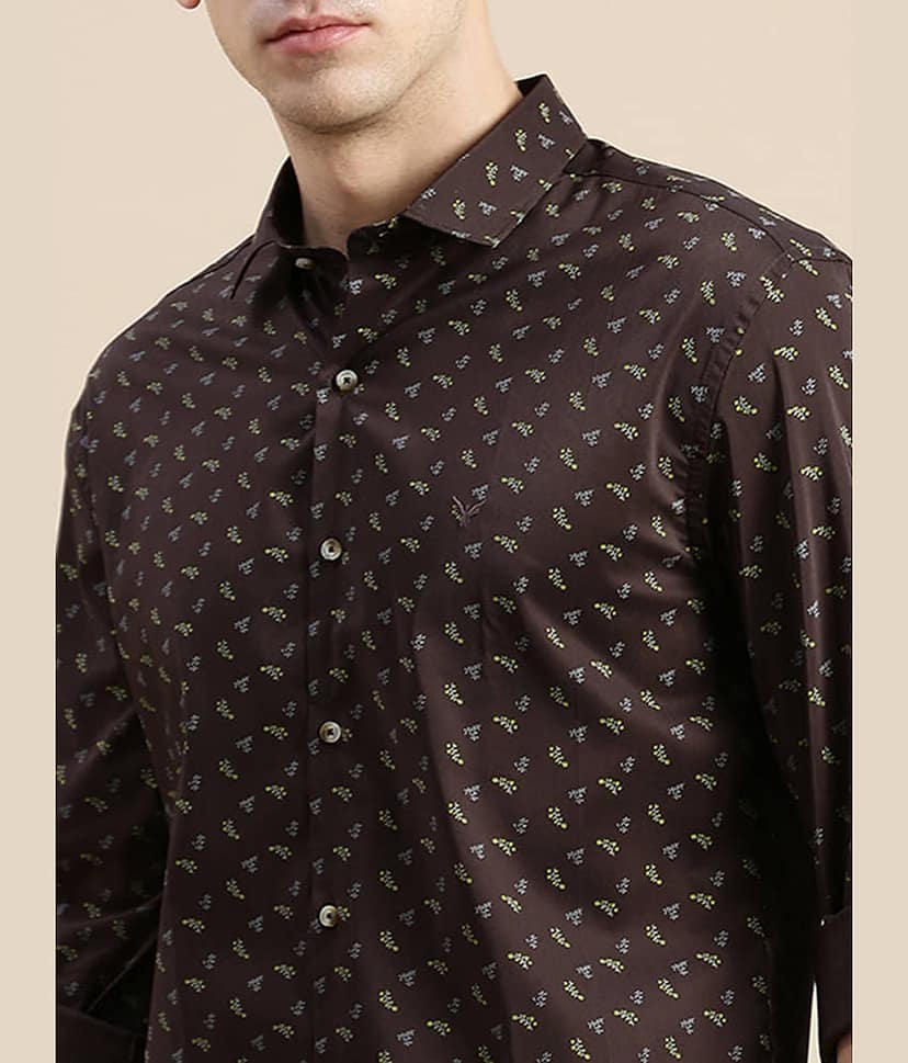 Showoff Cotton Blend Regular Fit Printed Full Sleeves Men's Casual Shirt - Coffee ( Pack of 1 ) view 6