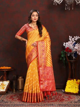 Soft organza silk saree with Meenakari weawing ...