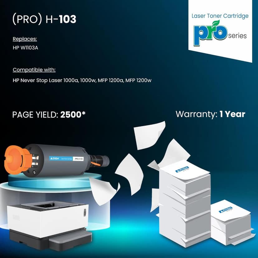 ProDot (PRO H-103 Laser Toner Cartridge for HP W1103A Compatible with HP Never Stop Laser 1000a, 1000w, MFP 1200a, MFP 1200w view 2