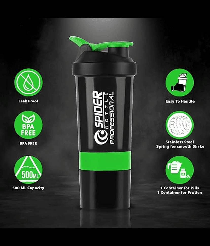 HORSE FIT Gym Spider Shaker Bottle 500ML| Shakers For Protein Shake With 2 Storage Compartment | Leakproof Gym Protein Shaker For Post And Pre-Workout Drink | 100% Bpa Free(Multicolor) view 2